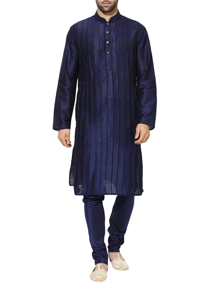 dark blue dupion long kurta - 14424898 - Zoom Image - 1