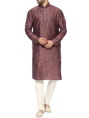 purple silk blend long kurta - 14424901 - Standard Image - 1