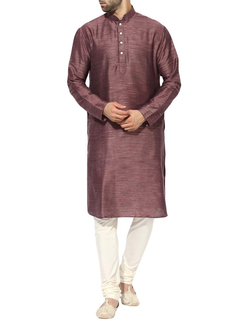 purple silk blend long kurta - 14424901 - Zoom Image - 1