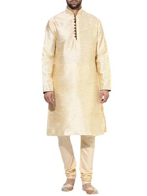 beige silk blend long kurta - 14424906 - Standard Image - 1