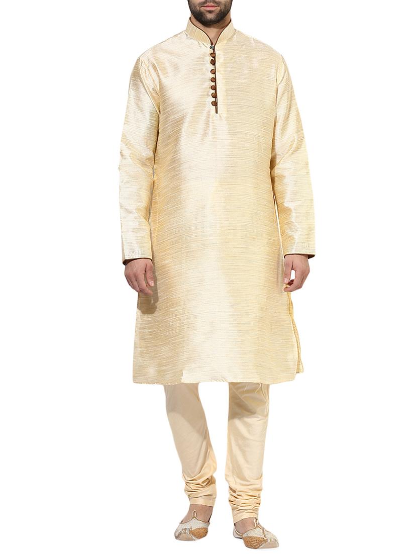 beige silk blend long kurta - 14424906 - Zoom Image - 1