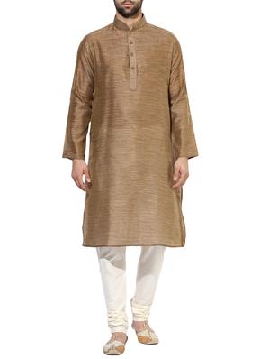 brown silk blend long kurta - 14424909 - Standard Image - 1