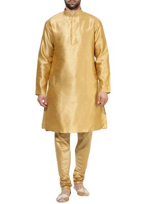 gold silk blend long kurta - 14424911 - Standard Image - 1