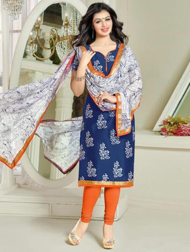 blue cotton semi-stitched churidaar suit - 14425103 - Very Small Image - 1