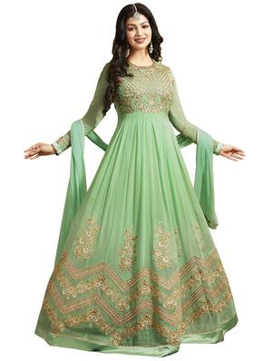 green faux georgette anarkali suits semistitched suit - 14425797 - Standard Image - 1