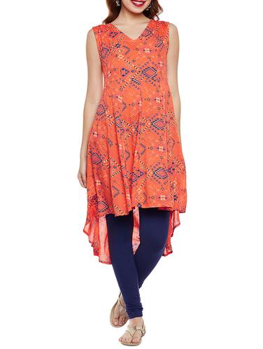 orange viscose highlow kurta - 14426011 - Very Small Image - 1