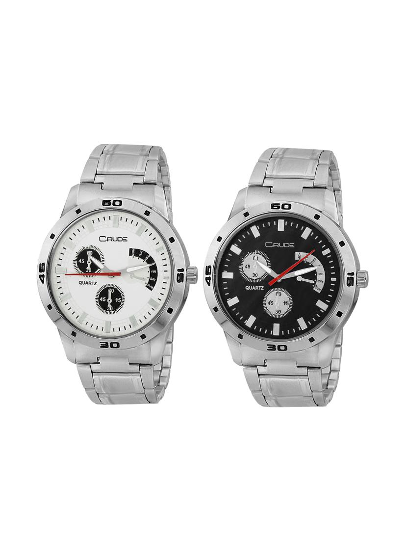 Crude combo of 2 Stainless Steel men's watch-rg741 with white & Black Dial - 14427054 - Zoom Image - 1