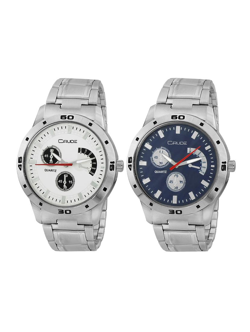 Crude combo of 2 Stainless Steel men's watch-rg742 with white & Blue Dial - 14427055 - Zoom Image - 1