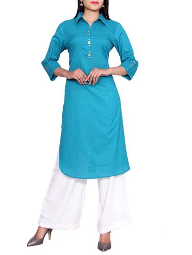 Sky blue cotton straight kurta - 14427138 - Very Small Image - 1
