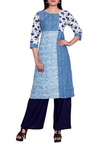 blue cotton straight kurta - 14427142 - Very Small Image - 1