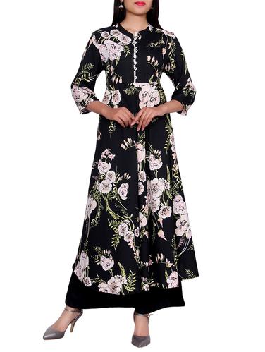 black crepe flared kurta - 14427145 - Very Small Image - 1