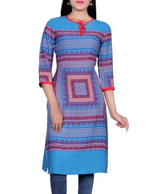 blue crepe straight kurta - 14427147 - Standard Image - 1