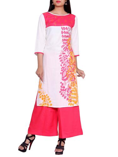 White rayon straight kurta - 14427152 - Very Small Image - 1