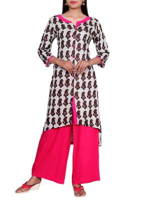 brown rayon high-low kurta - 14427153 - Standard Image - 1