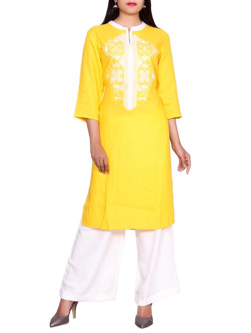 yellow rayon straight kurta - 14427156 - Very Small Image - 1