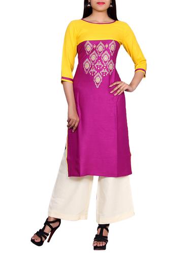 Pink & yellow rayon straight kurta - 14427159 - Very Small Image - 1