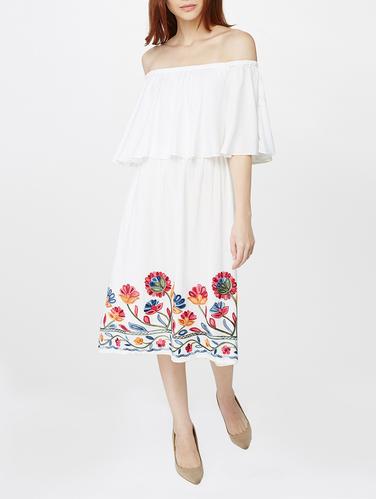 white viscose off shoulder dress - 14427716 - Very Small Image - 1