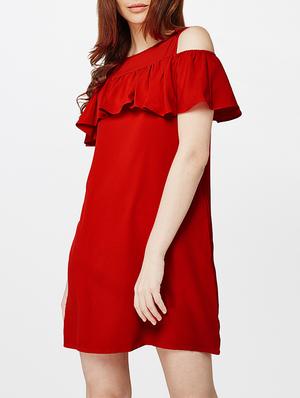 solid red ruffle dress - 14427744 - Standard Image - 1
