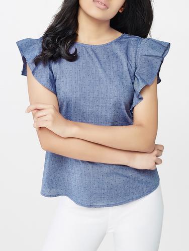 Blue ruffle sleeved top - 14427785 - Very Small Image - 1