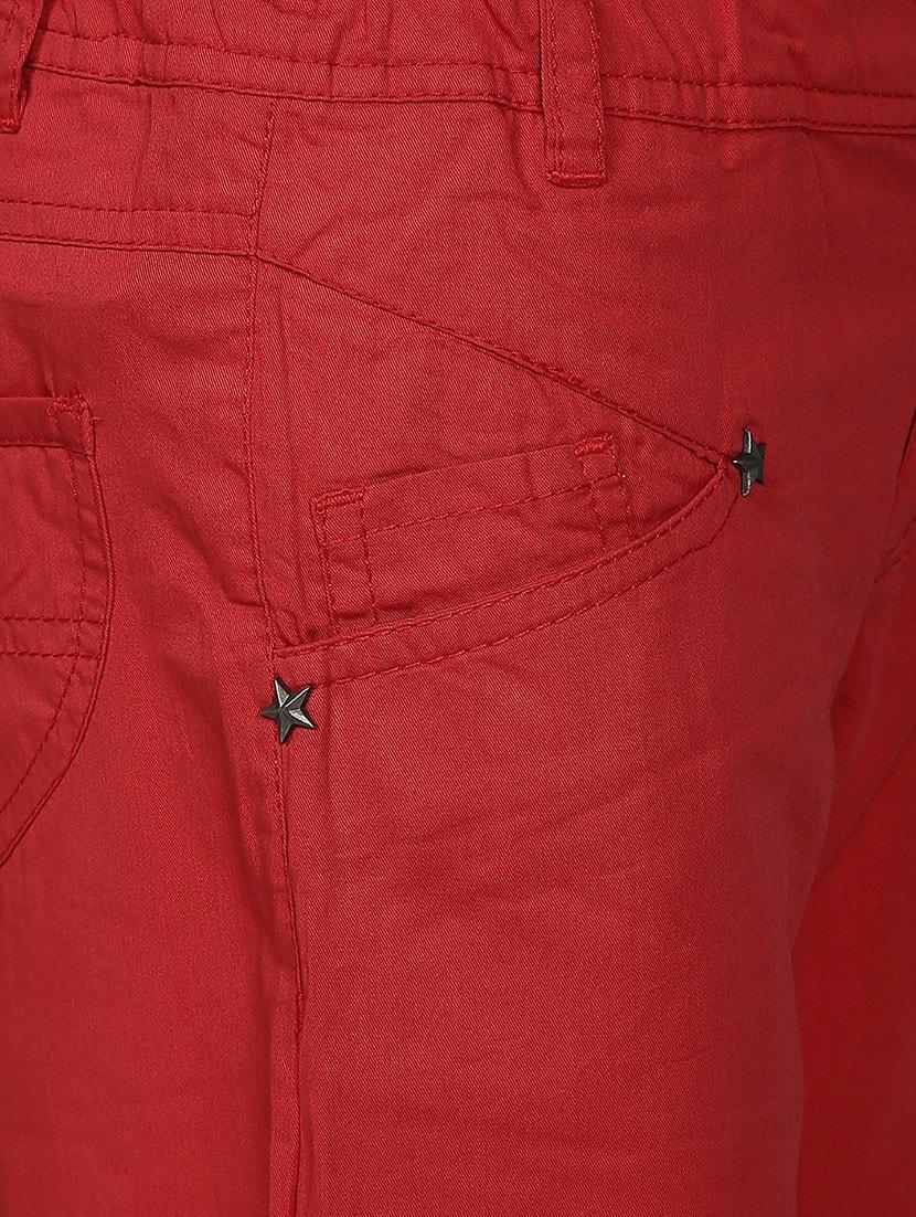 red cotton three-fourth shorts - 14428188 - Zoom Image - 3