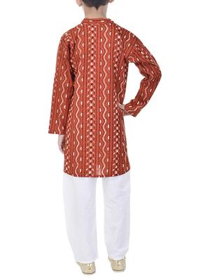 orange and white cotton kurta set - 14428917 - Standard Image - 3