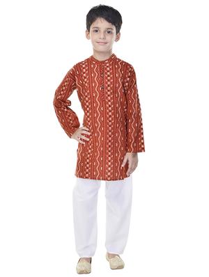 orange and white cotton kurta set - 14428917 - Standard Image - 4