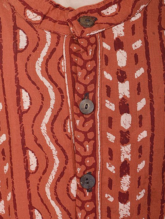 orange and white cotton kurta set - 14428917 - Zoom Image - 5