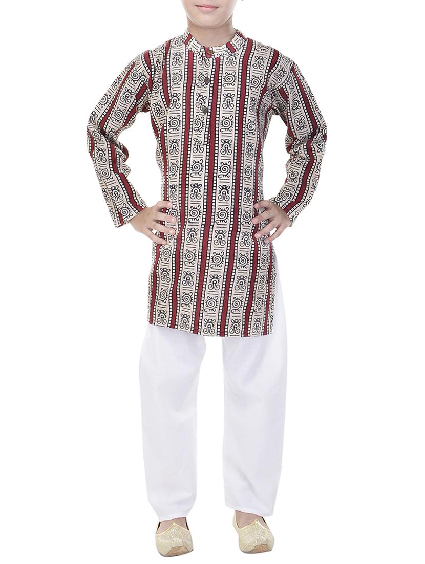 red cotton kurta set - 14428920 - Zoom Image - 1
