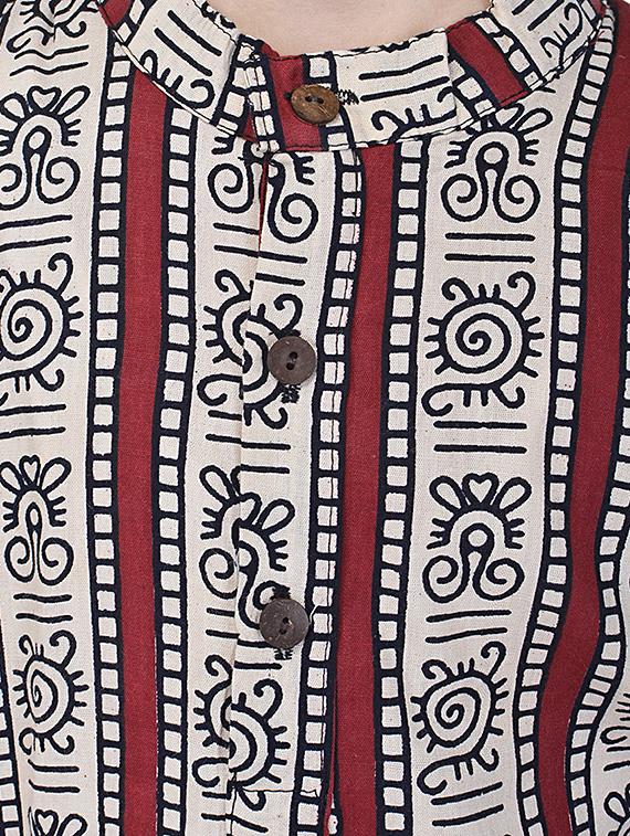 red cotton kurta set - 14428920 - Zoom Image - 5
