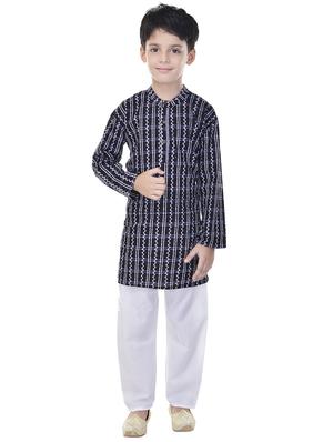 black cotton kurta set - 14428926 - Standard Image - 4