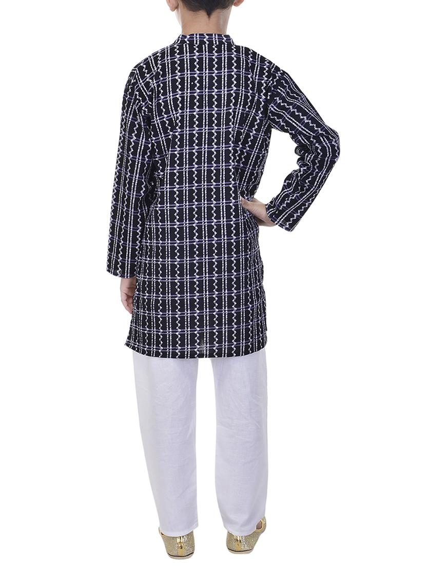 black cotton kurta set - 14428926 - Zoom Image - 3