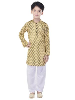 yellow white cotton kurta set - 14428927 - Standard Image - 4