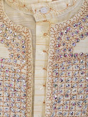 beige cotton kurta set - 14428939 - Standard Image - 5