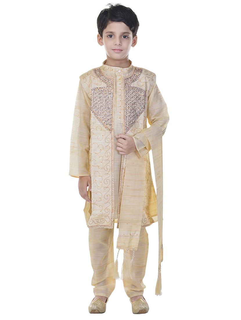 beige cotton kurta set - 14428939 - Zoom Image - 4