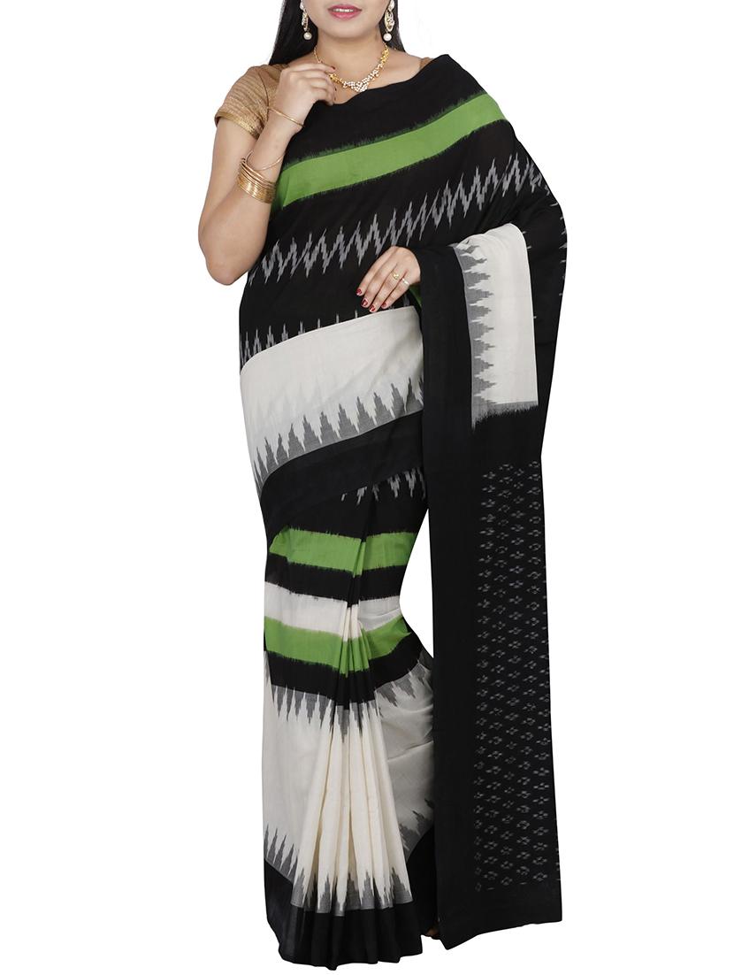 black colored pochampalli saree with blouse - 14428982 - Zoom Image - 1