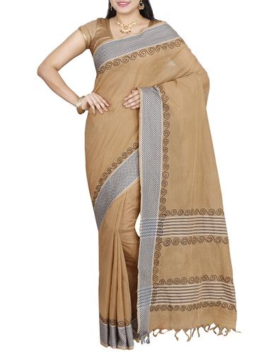 The Chennai Silks beige plain saree - 14428993 - Very Small Image - 1