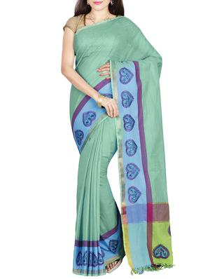 The Chennai Silks green plain saree with blouse - 14428994 - Standard Image - 1