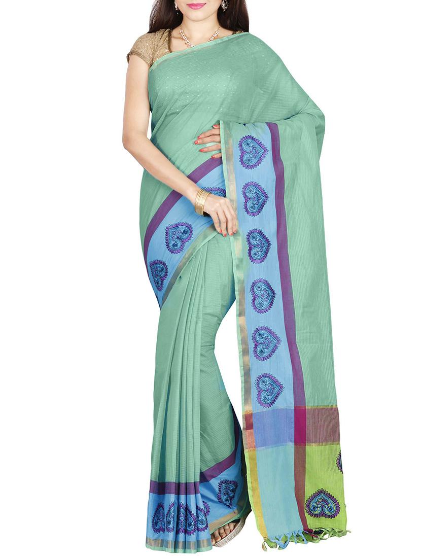 The Chennai Silks green plain saree with blouse - 14428994 - Zoom Image - 1