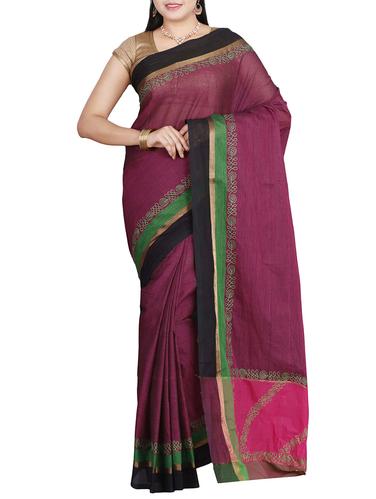 The Chennai Silks purple COTTON saree with blouse - 14428996 - Very Small Image - 1
