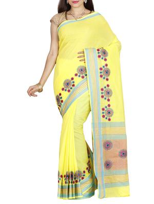 The Chennai Silks yellow embroidered saree with blouse - 14429002 - Standard Image - 1
