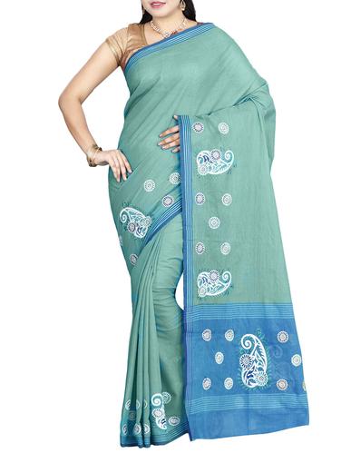 green cotton plain saree - 14429010 - Very Small Image - 1
