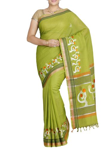 green borderede saree with blouse - 14429012 - Very Small Image - 1