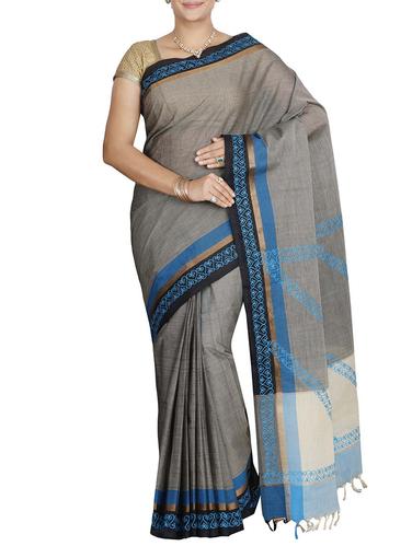 grey cotton plain saree with blouse - 14429013 - Very Small Image - 1