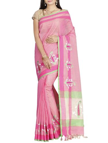 pink cotton plain saree - 14429014 - Very Small Image - 1
