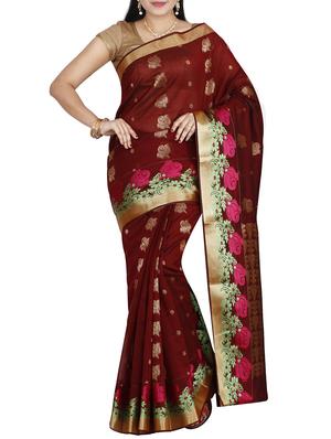 maroon cotton silk bordered saree with blouse - 14429023 - Standard Image - 1