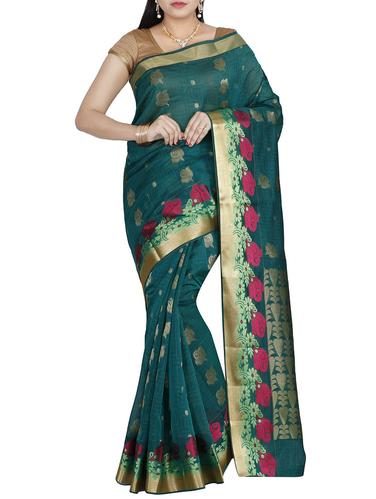 The Chennai Silks green jacquard saree with blouse - 14429028 - Very Small Image - 1