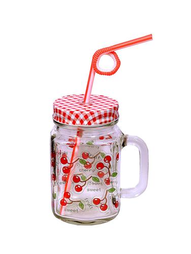 Mason jars with lid and straw (500 ml) - 14429340 - Very Small Image - 1