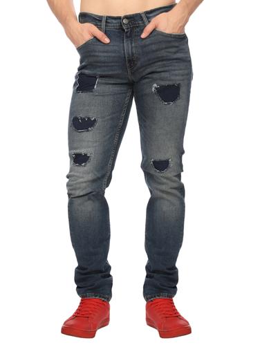 blue denim ripped and patched jeans - 14429458 - Very Small Image - 1