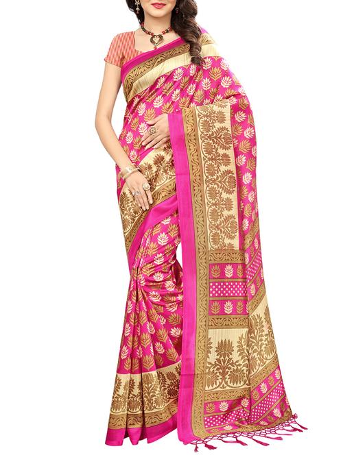 pink silk printed saree with blouse - 14429517 - Standard Image - 1