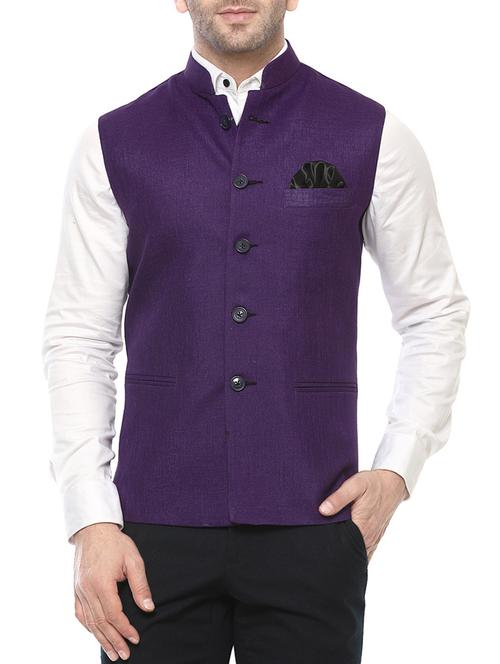 purple cotton nehru jacket - 14430973 - Standard Image - 1